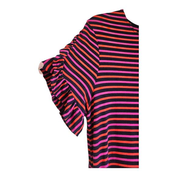 Heyton Dress Size SMALL Striped S/S Ruffle Sleeve Stretch Navy Pink Red - Picture 3 of 6